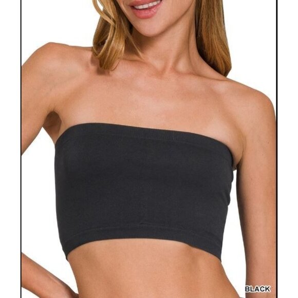 #1022 Zenana Regular Black Seamless 7 In Bandeau Bra Tube Top One Size 32A-40DD - Picture 1 of 2